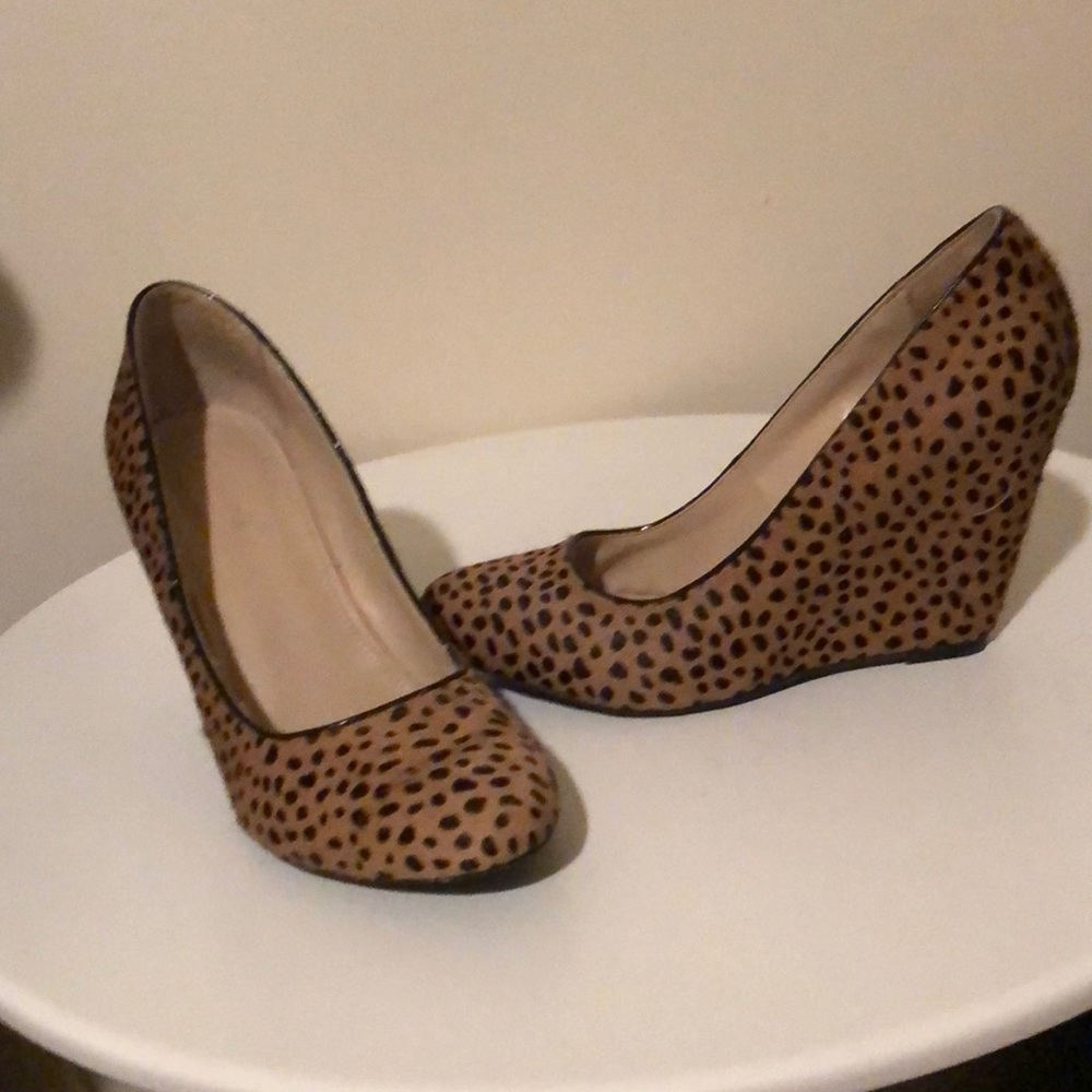 Banana Republic animal print REAL fur wedges